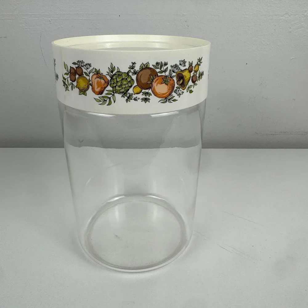 Vtg Pyrex Natures Bounty Glass Canister with Lid Vegetable Pattern Made in‎ USA